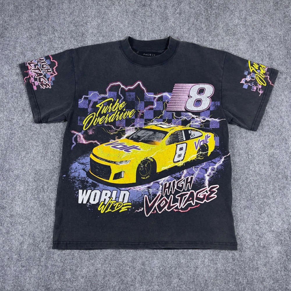 PacSun Graphic Tee Mens Medium Black Turbo Overdrive Racing High Voltage Shirt